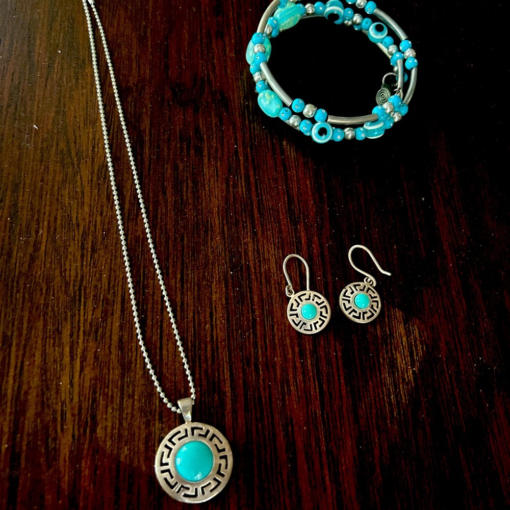Beautiful silver and turquoise set bought while on vacation in Greece.